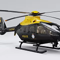 Black And Yellow Police Helicopter With Insignia Parked On White Background