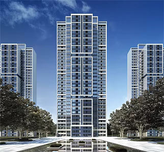 High-rise apartment residence in modern residential area 3d model