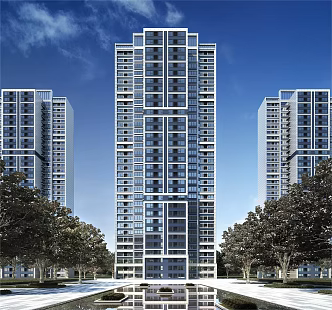 High-rise apartment residence in modern residential area 3d model