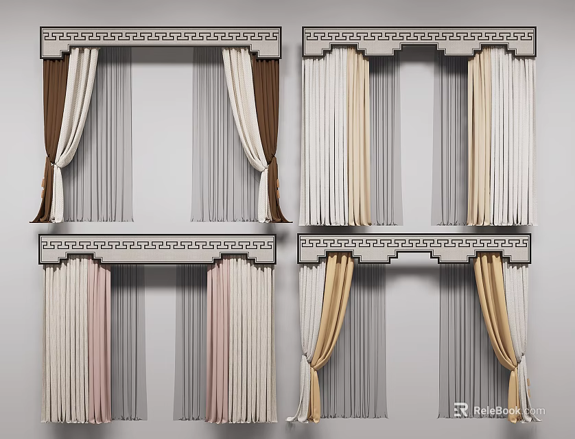 Elegant Window Curtains With Multiple Colors And Decorative Valance Designs 3d model