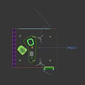 Public Office Space With Green Grid Pattern Wall Manifest Lettering White Round Table And Laptop