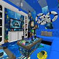 Ocean Themed KTV Room With Blue Sofas Dolphin Decorations And Underwater Backdrop 3d model
