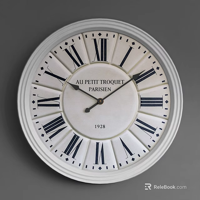 Vintage Wall Clock With White Dial Roman Numerals 1928 Au Petit Trouquet Paris 3d model 