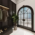 Modern Clothing Store Interior With Black Walls Hanging Clothes Black Pillar And Green Potted Plant