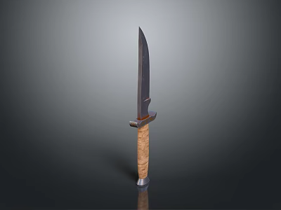Classic Tactical Knife With Wooden Handle And Sharp Metal Blade Design 3d model