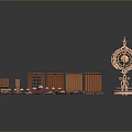 Car Components Model Collection With Brown Panels Various Shaped Parts And Copper Structure
