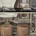 Modern Elegant Desk With White Chair Glass Chandelier And Bookshelves
