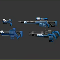 Sci Fi Blue Firearms Collection with Mechanical Details Different Types and Futuristic Design