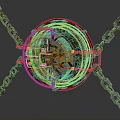Detailed Futuristic Mechanical Sphere With Glowing Blue Lines And Metal Chains