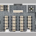 Aerial View Of Modern Office Workspace Layout With Desks Chairs And Functional Zones