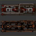 Industrial Equipment With Multiple Red Components And Metal Framework Structure