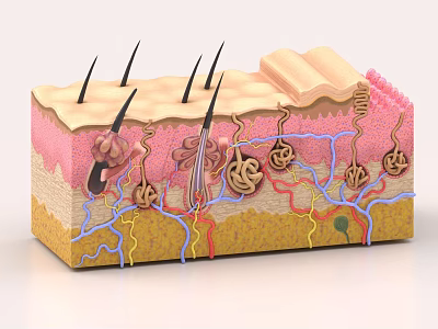 Detailed 3D Skin Structure Model Showing Epidermis Dermis And Subcutaneous Layers 3d model