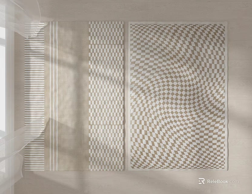 Square Rugs With Modern Patterns Striped Checkered And Wavy Designs In Beige White Tones 3d model 