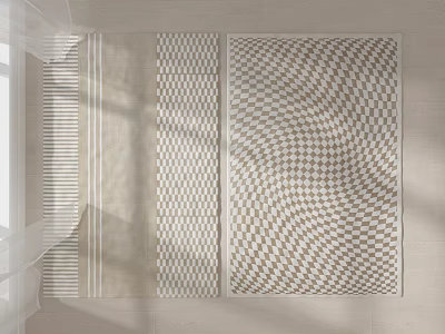 Square Rugs With Modern Patterns Striped Checkered And Wavy Designs In Beige White Tones 3d model