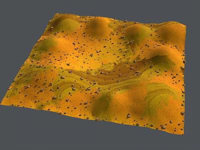 Yellow Green Terrain Model With Rolling Hills And Scattered Stones 3d model