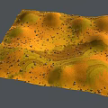 Yellow Green Terrain Model With Rolling Hills And Scattered Stones