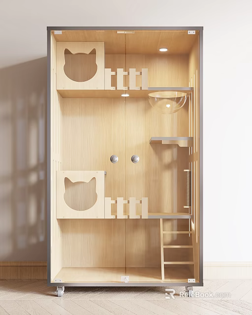 Creative Wooden Garden Decor With Cat Face Cutouts Shelves Ladder And Transparent Hemisphere 3d model 