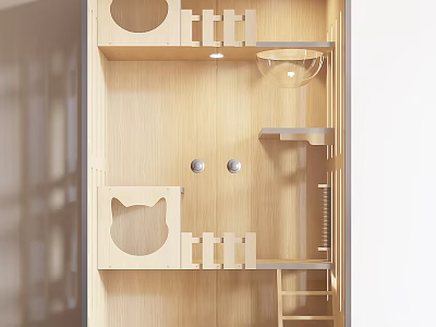 Creative Wooden Garden Decor With Cat Face Cutouts Shelves Ladder And Transparent Hemisphere 3d model