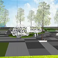White Geodesic Pergola with Hollowed-out Geometric Patterns Surrounded by Green Lawn in Nighttime Illumination