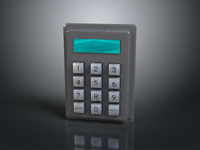 Gray Digital Keypad Device With Green Display And White Number Buttons 3d model