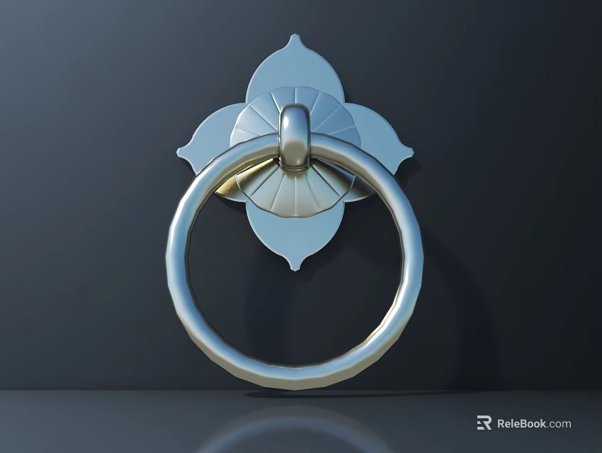 Exquisite Metal Door Knocker With Petal Shaped Base And Circular Ring Design 3d model 
