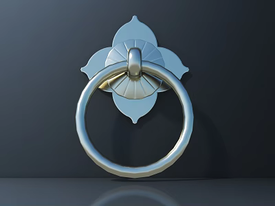 Exquisite Metal Door Knocker With Petal Shaped Base And Circular Ring Design 3d model