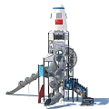Rocket Shaped Garden Play Structure With Slides Climbing Elements And Platforms For Kids 3d model