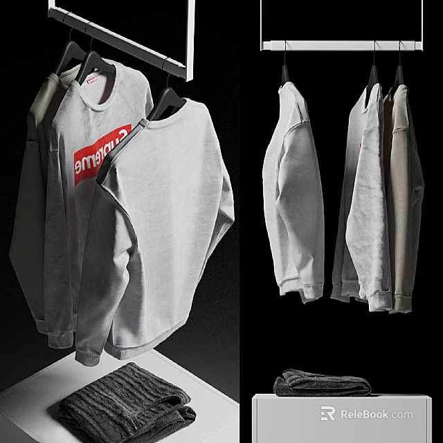 Hangers With Gray And White Sweatshirts Hanging For Clothing 3d model 