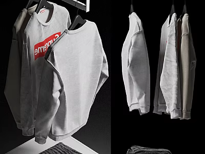 Hangers With Gray And White Sweatshirts Hanging For Clothing 3d model