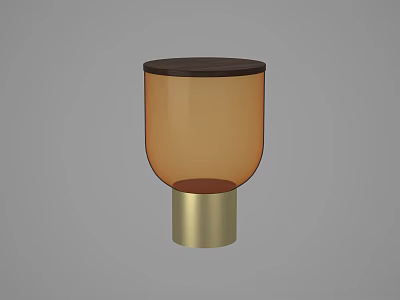 Modern Coffee Table with Dark Wooden Top Amber Glass Body and Gold Metal Base 3d model