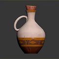 Hand Carved Ceramic Vase With Pink Body Orange Patterns And Red Rim Handle