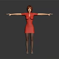 Red Haired Woman in Red Dress with Fishnet Stockings Arms Outstretched Gray Black Background