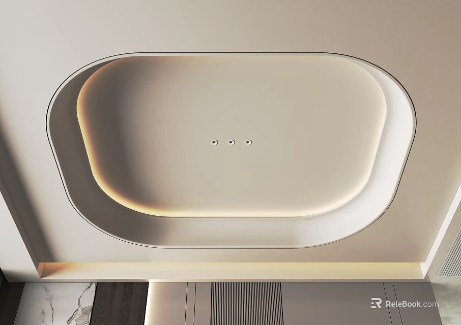 Modern Oval Ceiling With Recessed And Ambient Lighting In Interior 3d model 