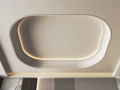 Modern Oval Ceiling With Recessed And Ambient Lighting In Interior 3d model