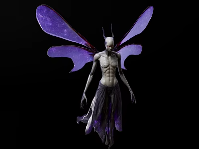 Game and Movie Character with Purple Wings Skeletal Body and Dark Skirt on Black Background 3d model
