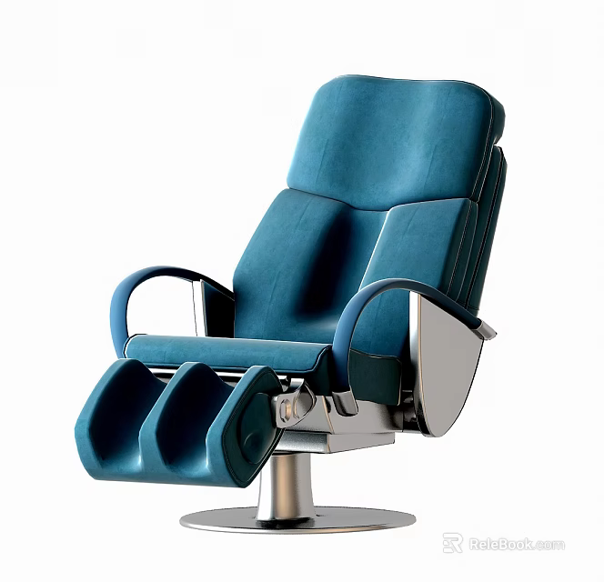 Modern Blue Massage Chair With Ergonomic Design Armrests Footrest And Swivel Metal Base 3d model 