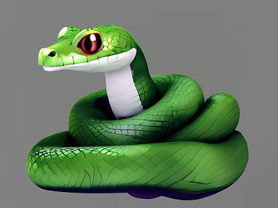 Reptile Green Snake With Red Eyes And Coiled Scaly Body Design 3d model