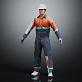 High Visibility Work Coveralls with Orange Dark Blue Reflective Stripes and White Safety Helmet
