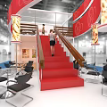 California Almonds Exhibition Booth With White Red Design Staircase And Reception Desk