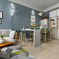 Nordic Guest Restaurant Sofa Coffee Table Carpet Chandelier 3d model