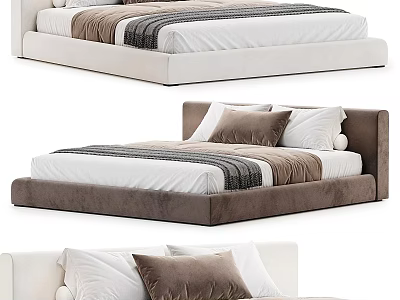 Modern Double Bed With Upholstered Headboard Light Dark Frames And Comfortable Pillows 3d model