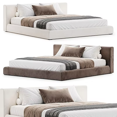 Modern Double Bed With Upholstered Headboard Light Dark Frames And Comfortable Pillows 3d model