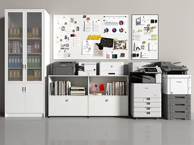 White Office Bookcase For File Storage With Organizational Cabinets And Office Documents 3d model