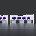 Modern Exhibition Display Wall With Multiple Digital Screens And White Panels 3d model