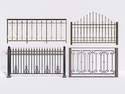 Style wrought iron railing aluminum fence combination fence 3d model