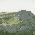 Garden Landscape With Green Mountain Rolling Terrain Grassy Slopes And Rocky Structures