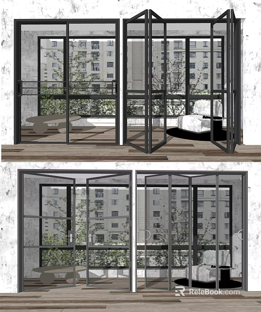 Modern Sliding Glass Doors With Metal Frames In Interior Viewing Building Exteriors 3d model 