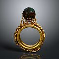Elegant Gold Ring With Intricate Design And Green Red Gemstone Centerpiece Decoration