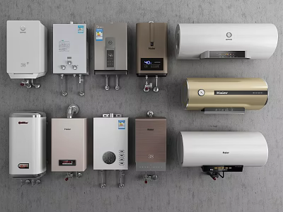 Different Types Of Household Electrical Water Heaters With Various Colors And Designs 3d model