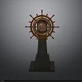 Ship Steering Wheel With Copper Center Mounted On Black Base Stand